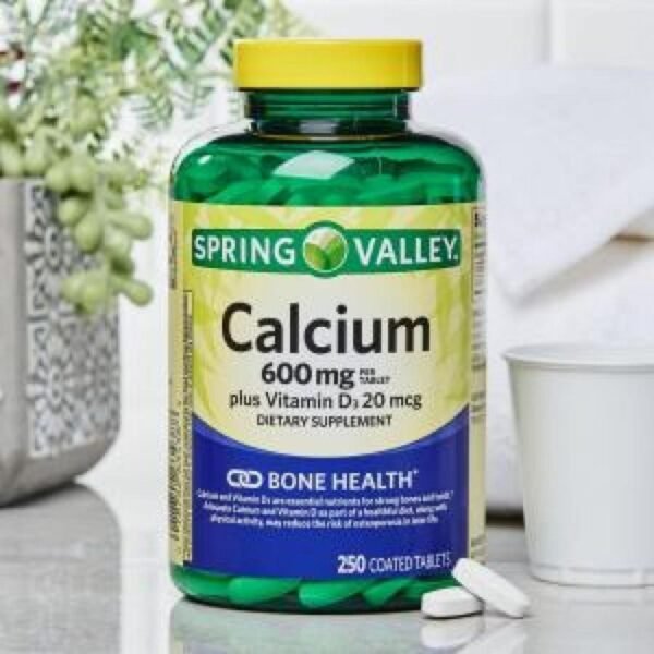 Spring Valley Calcium plus Vitamin D 20 mcg Tablets Dietary Supplement,600mg