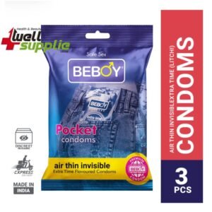 Beboy Extra Time Air Thin Invisible Condom (Litchi Flavour) Pocket Pack- 3Pcs(India)