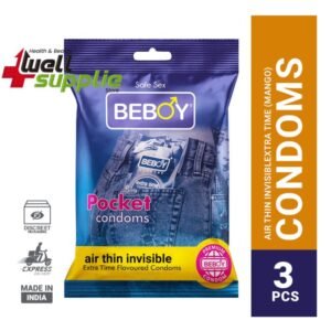 Beboy Extra Time Air Thin Invisible Condom (Mango Flavour) Pocket Pack- 3Pcs(India)