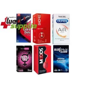 Durex Adventure Combo Condom = 62Pcs - Durex Air 10s + Manforce Game 10s + Skore Not Out 10s + Nottyboy 3in1 + Kamasutra Extra Dots 10s + Moods Strawberry 12s