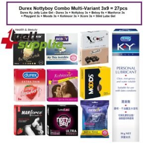 Durex Nottyboy Combo Multi-Variant 3x9 = 27pcs + Durex Ky Jelly Lube Gel - Durex 3s + Nottyboy 3s + Beboy 6s + Manforce 3s + Playgard 3s + Moods 3s + Kohinoor 3s + Xcore 3s + 50ml Lube Gel