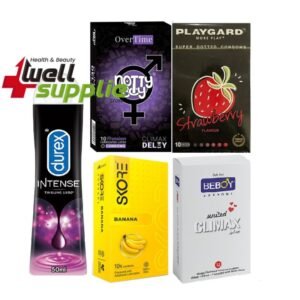 Durex Real Player Combo 10x4 = 42pcs Condom + Intense Lube Gel 50ml + Skore Banana 10s + Nottyboy Over Time 10s + Beboy Climax 12s + Playgard Strawberry 10s