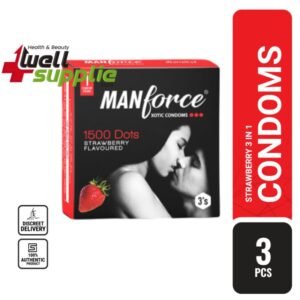 Manforce Xotic Strawberry Flavoured 1500 Dots Condom - 3Pcs Pack (India)