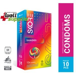 Skore Shades Assorted Colours With Lubricant 1500+ Dotted Condom - 10Pcs Pack(India)