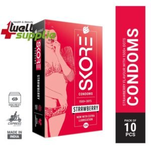 Skore Strawberry Flavored Dotted with Extra Lubrication Condom - 10Pcs