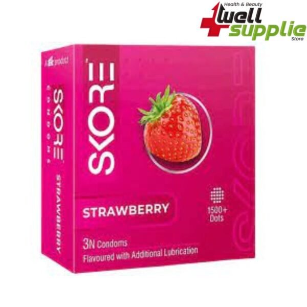 Skore Strawberry Flavored Dotted with Extra Lubrication Condom - 10Pcs Pack (India)