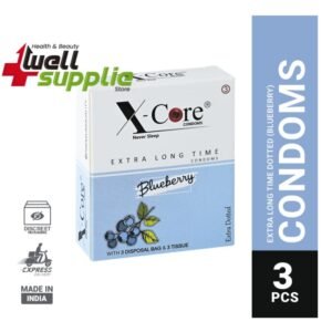 X-Core Extra Time Long Lasting Dotted Condom (Blueberry Flavoured) -3Pcs Pack(India)